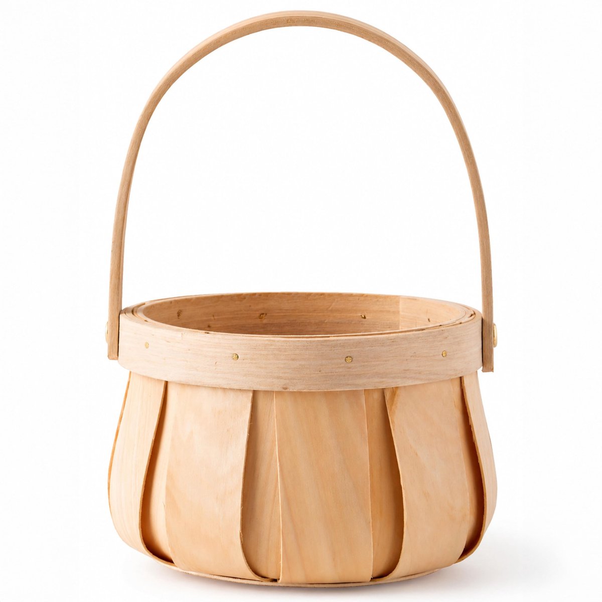 SnelShoppen - Kleine ronde natuurlijke houtsnippers houten decoratieve opbergmand met handvat voor huis, tuin, feest, keuken, 30 cm, bruin