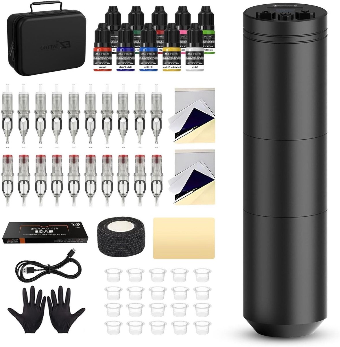 Tatoeage Kit - Machine Set - Permanente Make-up - Draadloos Digitaal Display - 1500mAh Batterij - Zwart