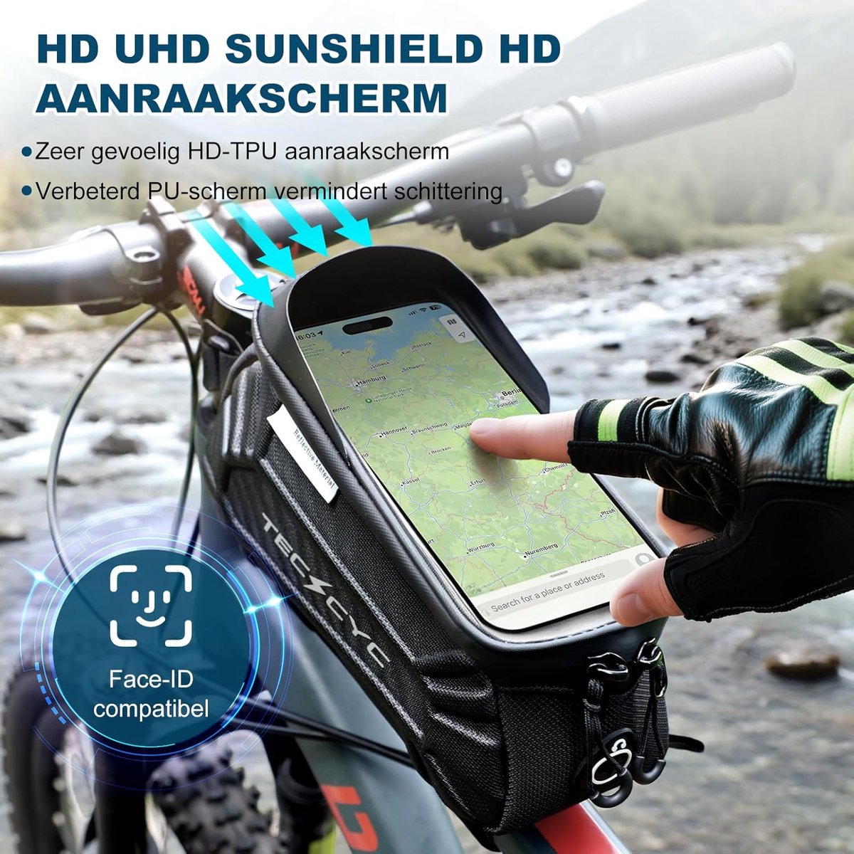 SnelShoppen - TECHCYC Frametas Fiets Waterdicht TPU Touchscreen - Fietstas voor Mobiele Telefoon tot 7 Inch - Reflecterende Bovenbuistas voor MTB, Rac