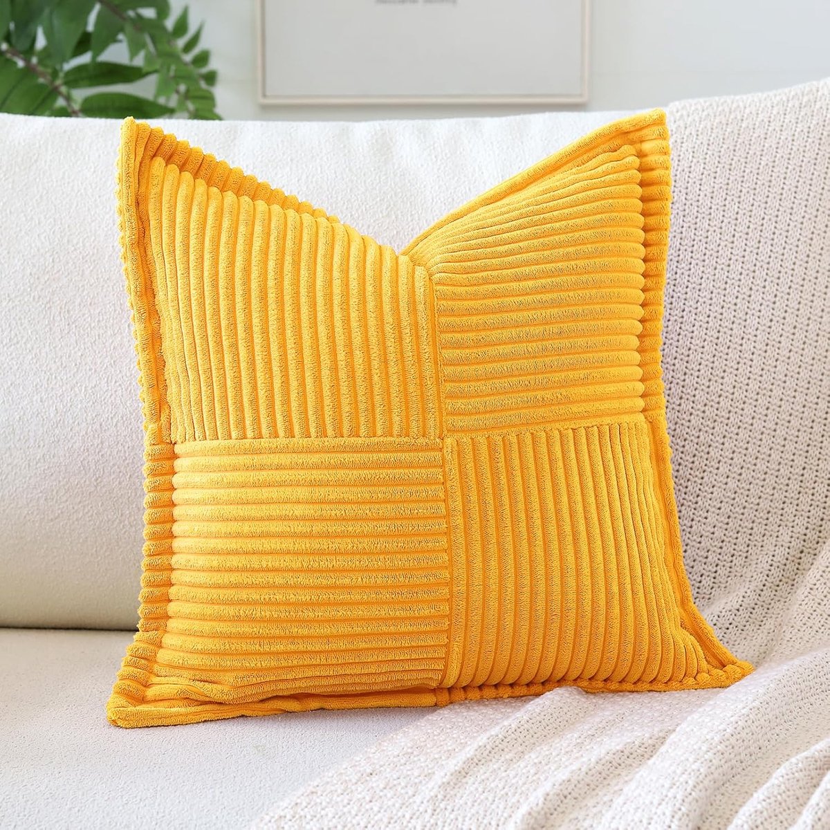 Kussenhoezen 45x45cm - Gestreept Corduroy - Goudgeel - Decoratieve Boho Sierkussens voor Sofa - SnelShoppen