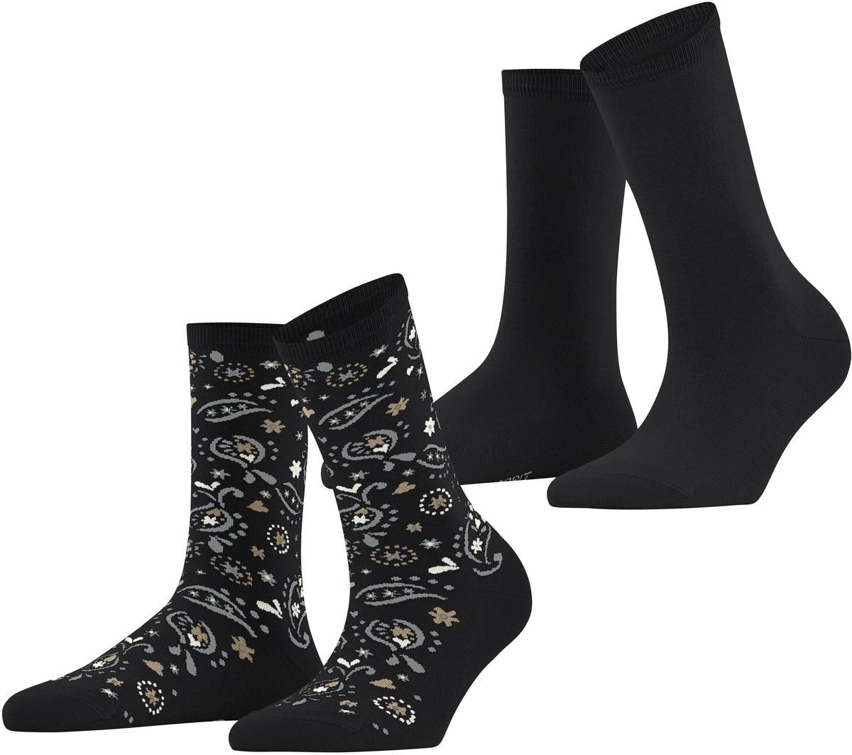 Esprit Soft Paiyley 2 Pack gedessineerd katoen multipack sokken dames zwart - maat 39-42