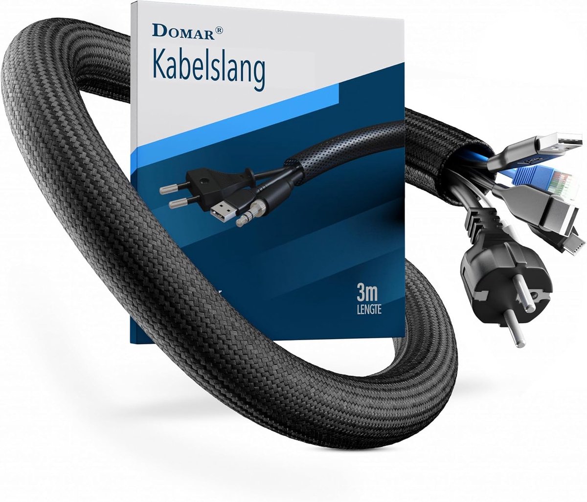 SnelShoppen - 3 m Kabelslang Zelfsluitend en Flexibel - Kabelmouw voor Optimaal Kabelbeheer - Zwarte Kabelgoot voor Elektrische Installatie en Bureau