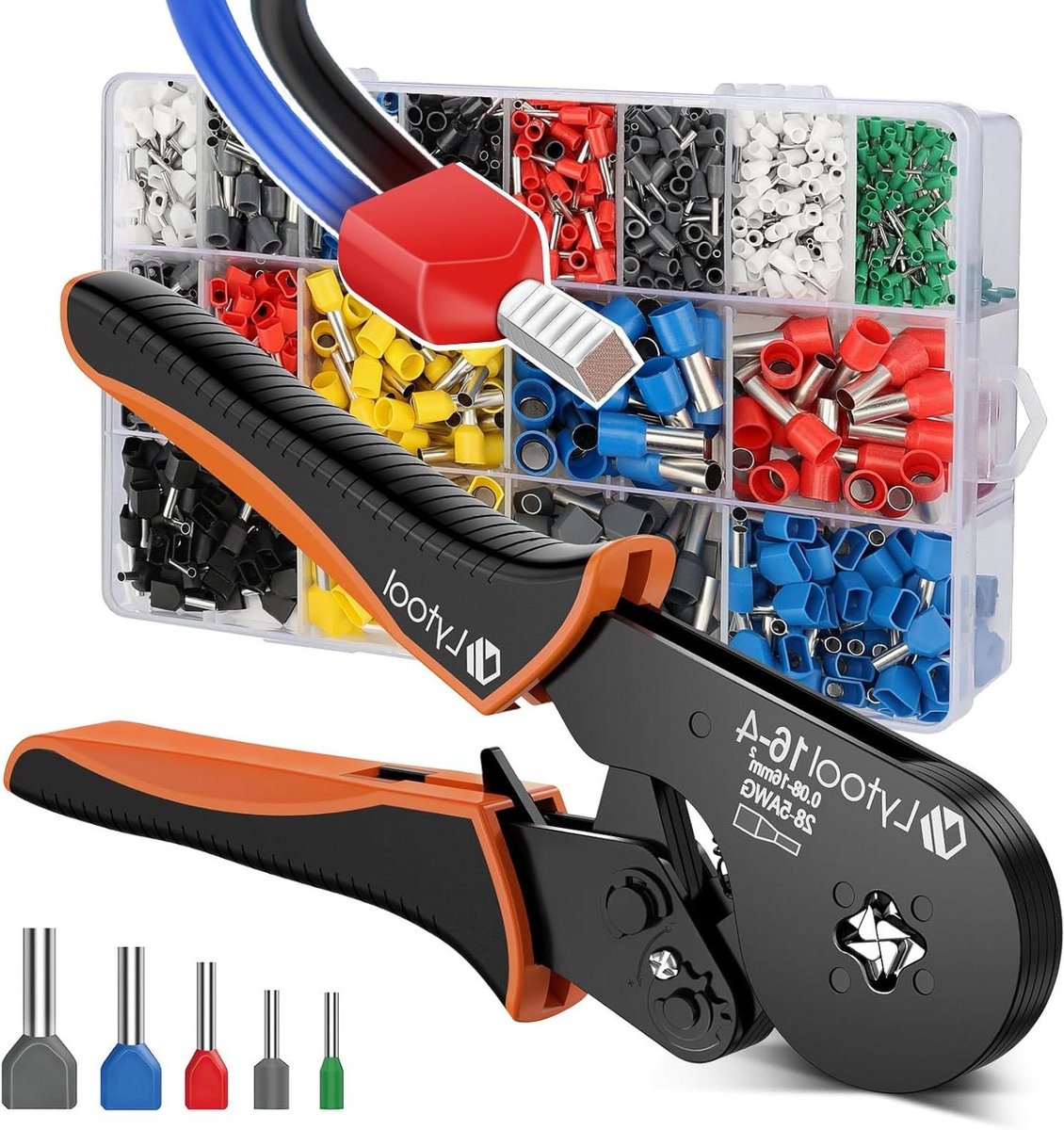 Krimptang Set - Draadkrimper Buisjes - Elektrisch Werk - Zelfaanpassend Ratelmechanisme - 0.08-16mm² - Zwart
