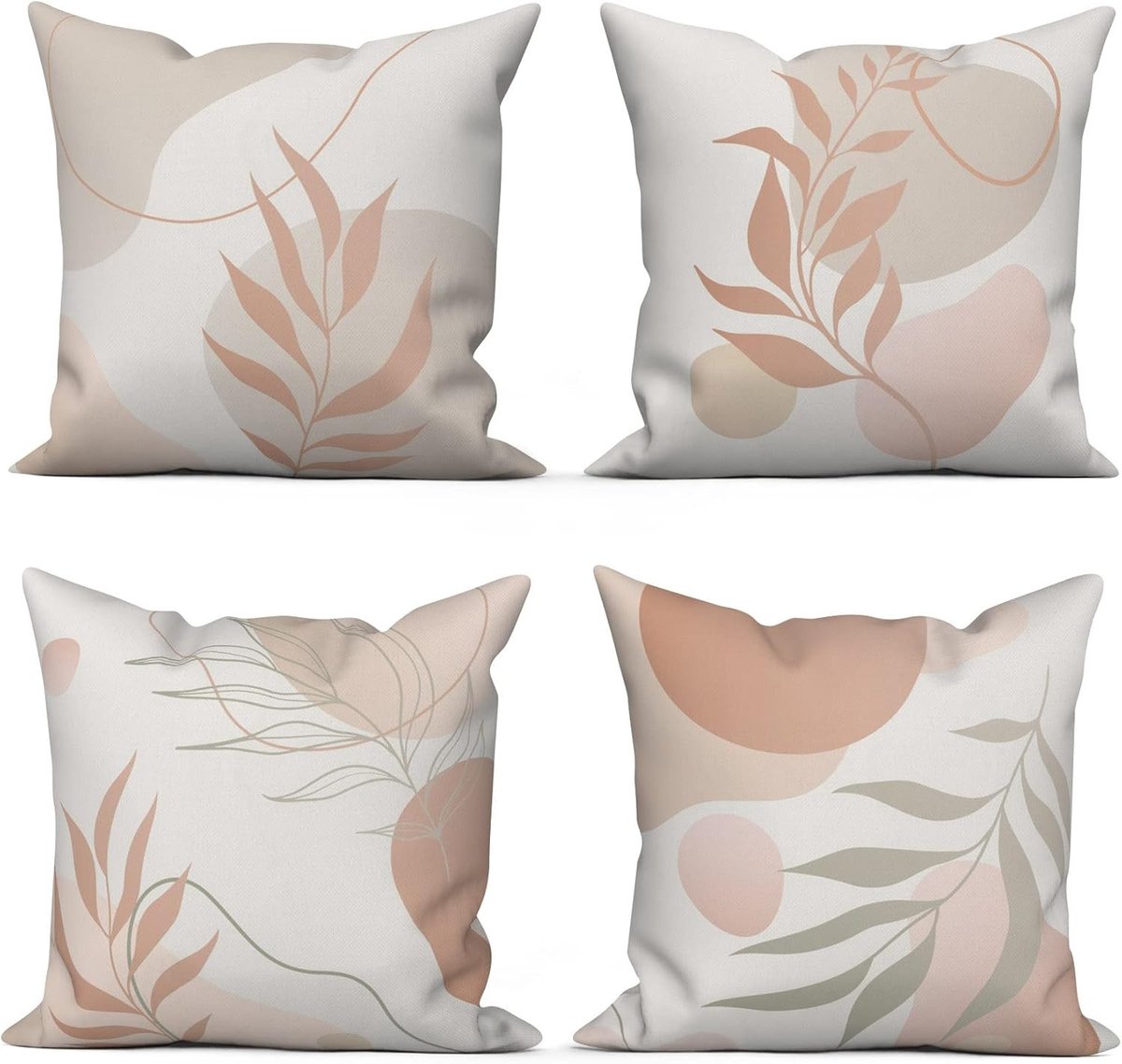 Set van 4 Moderne Abstracte Kussens 40 x 40 cm in Beige en Grijs - Wasbare Polyester en Linnen Buitenbekleding voor Sofa Decoratie