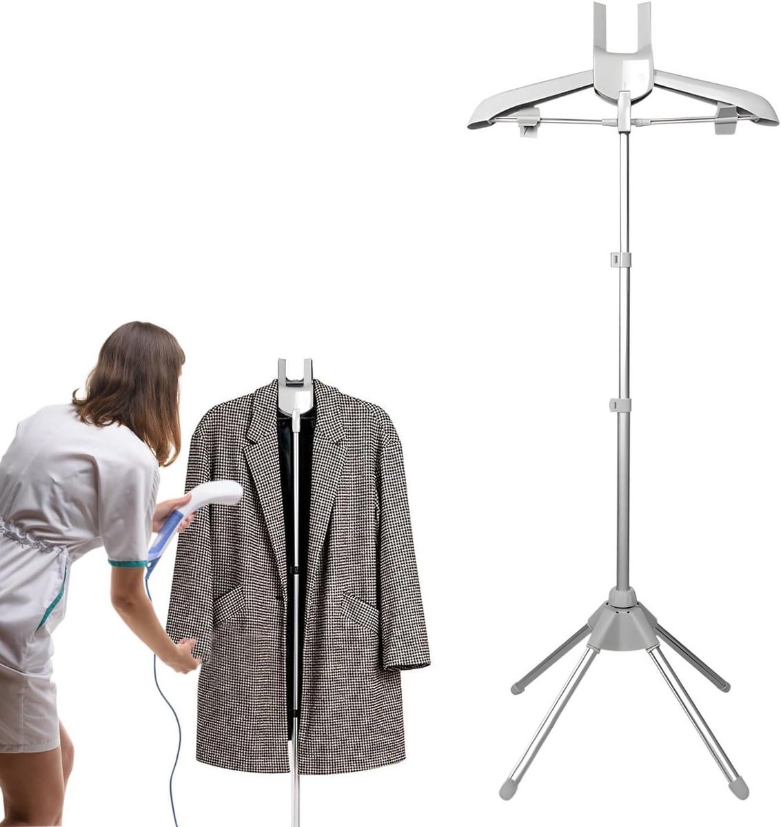 Kledingrek Stomer - Stoomhouder Kleding - Kleding Strijken - 360 Graden Rotatie - 82-153 cm Verstelbaar - Lichtgrijs