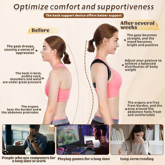 Ergonomische Rugsteun voor een Rechte Rug, Houdingtrainer voor Bovenrug en Schouders, Verstelbare en Ademende Rugsteungordel voor Verbeterde Houding en Comfort — afbeelding 3