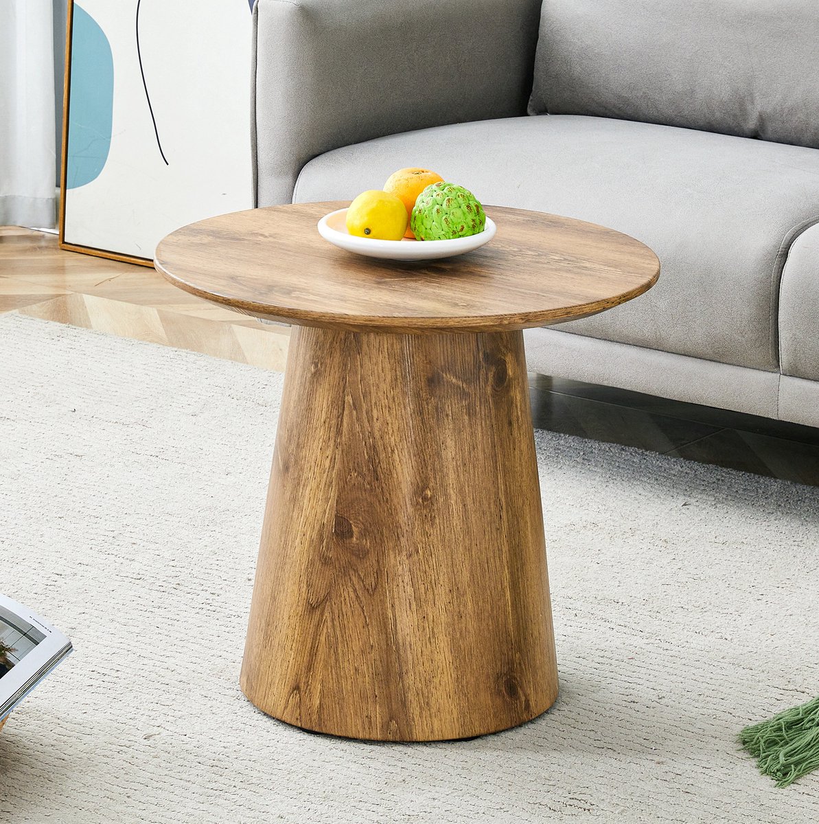 DESMIU Salontafel - Ronde Koffietafel In Natuurlijke Houtlook - Compact Voor Woonkamer En Balkon - MDF - 50 X 48 Cm - Houtkleur
