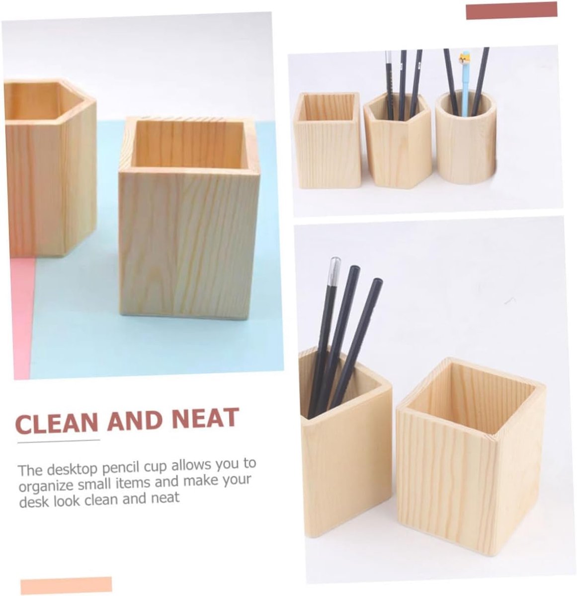 SnelShoppen - Pack van 10 Houten Penhouders voor Bureau - Mini Succulent Potjes van Hout - Ronde Houten Pennenhouder voor Kantoor, School en Thuis - M