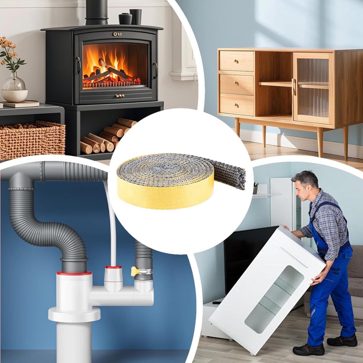 Houtkachel Deurafdichting - Kachelkoord Ovenstrip - Warmtebehoud Optimaliseren - Hoge Temperatuur Bestendig - 400 x 1.2 x 0.3 cm - Grijs