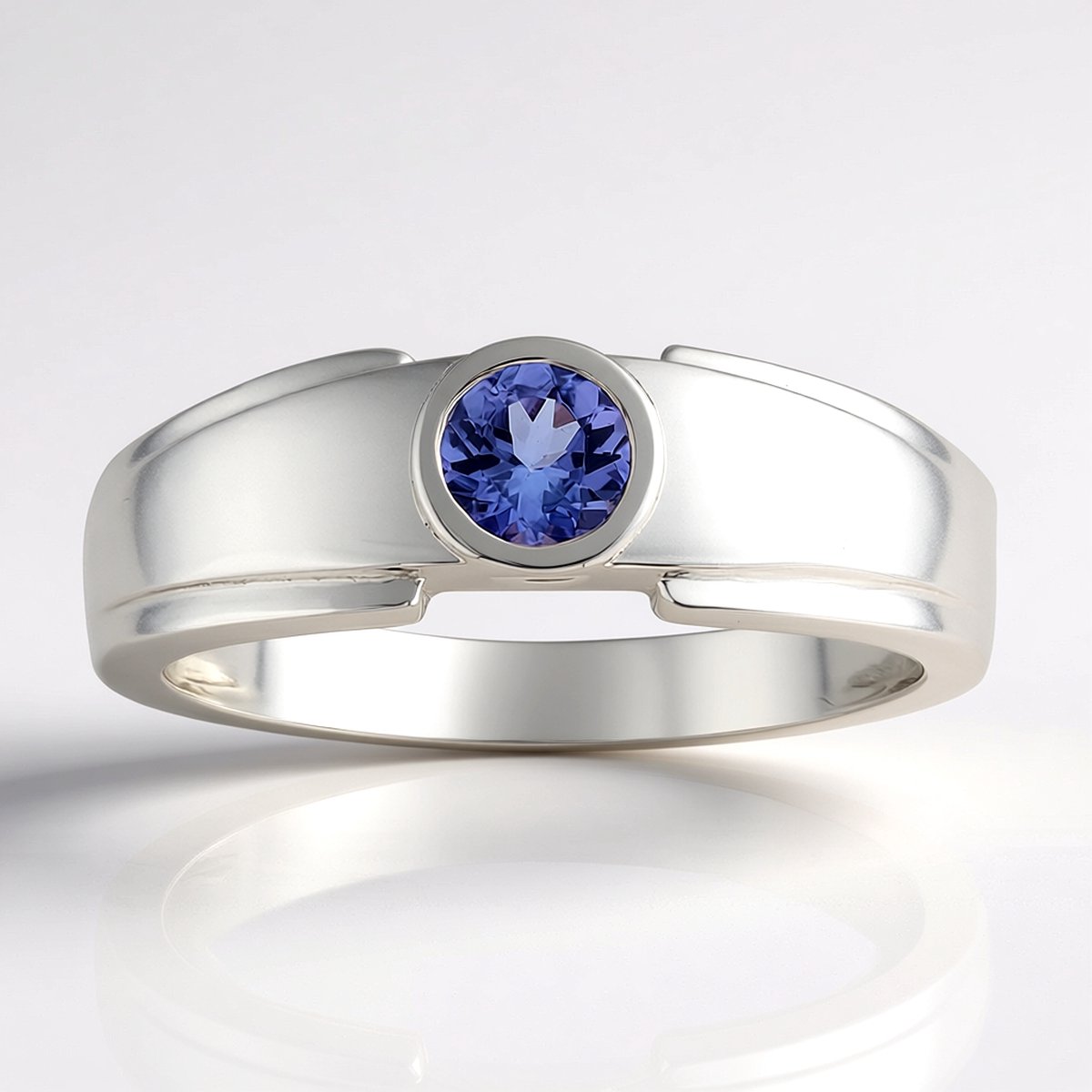 Cavill - Zilveren Ring 925 Sterling met Ronde 0,255 ct Tanzaniet Edelsteen - Palladiumlaag - Modern Sieraad - Ring Maat 16-20