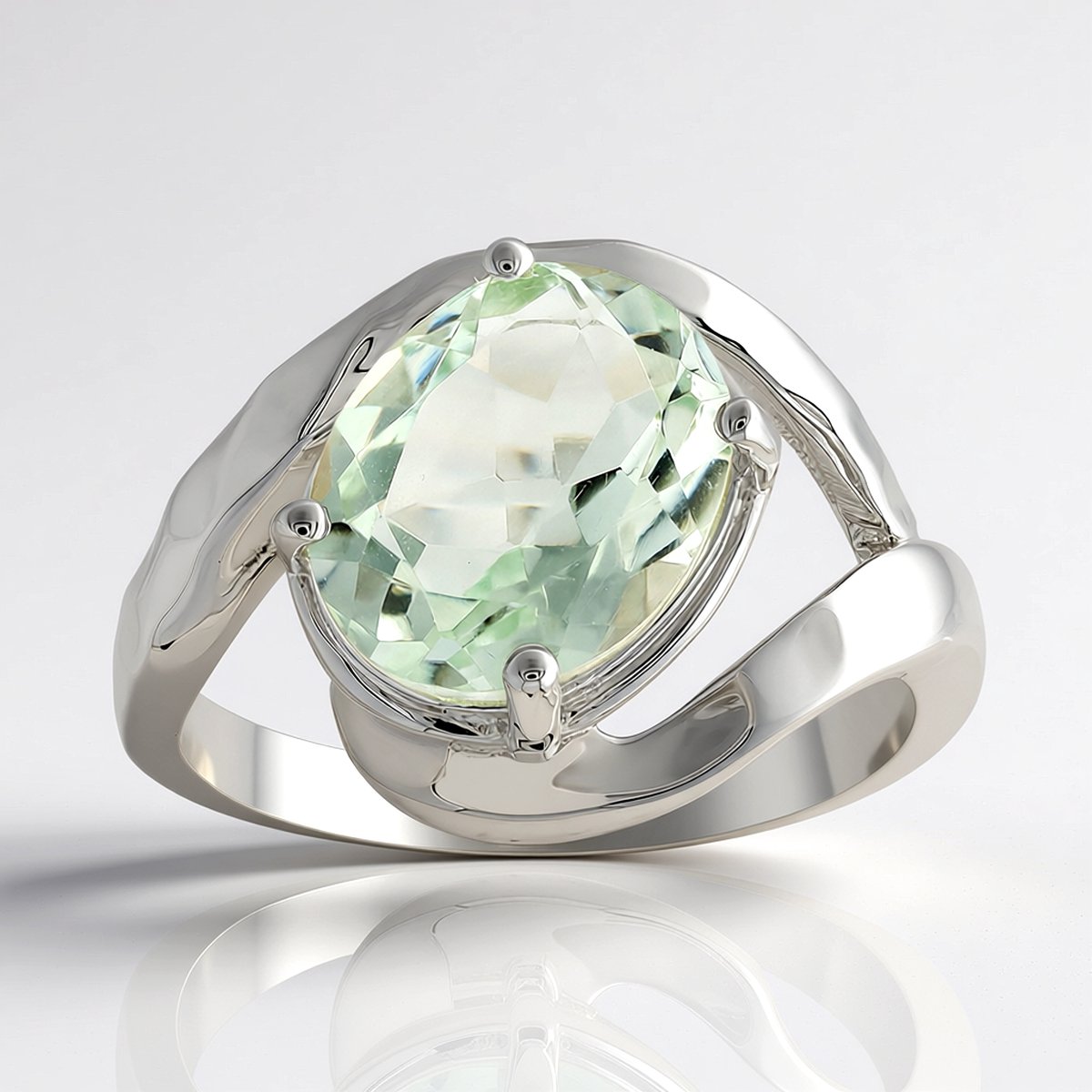 Cavill - Elegante ring 925 Sterling Zilver met Palladiumlaag - Ovale groene Amethist 2,168 ct - Facet geslepen Edelsteen uit Brazilië