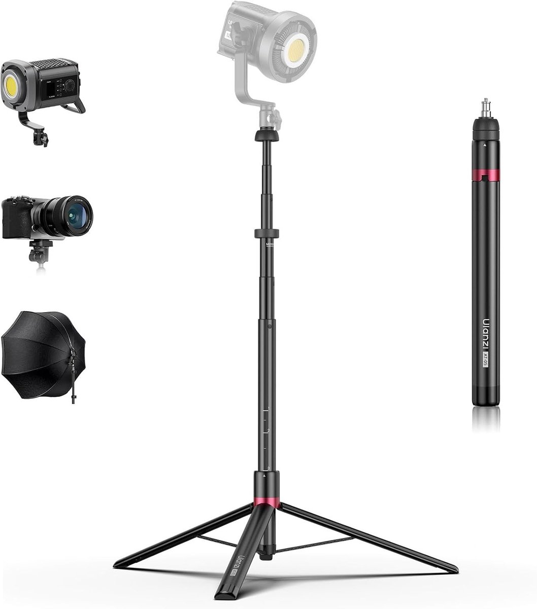 Verstelbare en draagbare fotolamp houder van 2 meter voor camera's en videolampen, tot 5 kg draagvermogen, ideaal voor fotografie en videoproductie