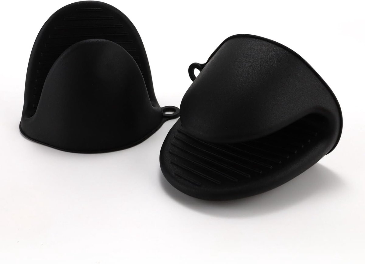 Ovenhandschoen dikker siliconen pannenlap mini ovenwanten hittebestendige knijphoezen voor bakken, koken, BBQ grillen (zwart)