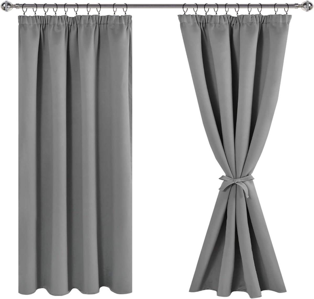Gordijnen met plooiband, verduisteringsgordijnen, woonkamer, gordijn, ondoorzichtig, slaapkamer, thermogordijn, H 145 x B 140 cm, set van 2