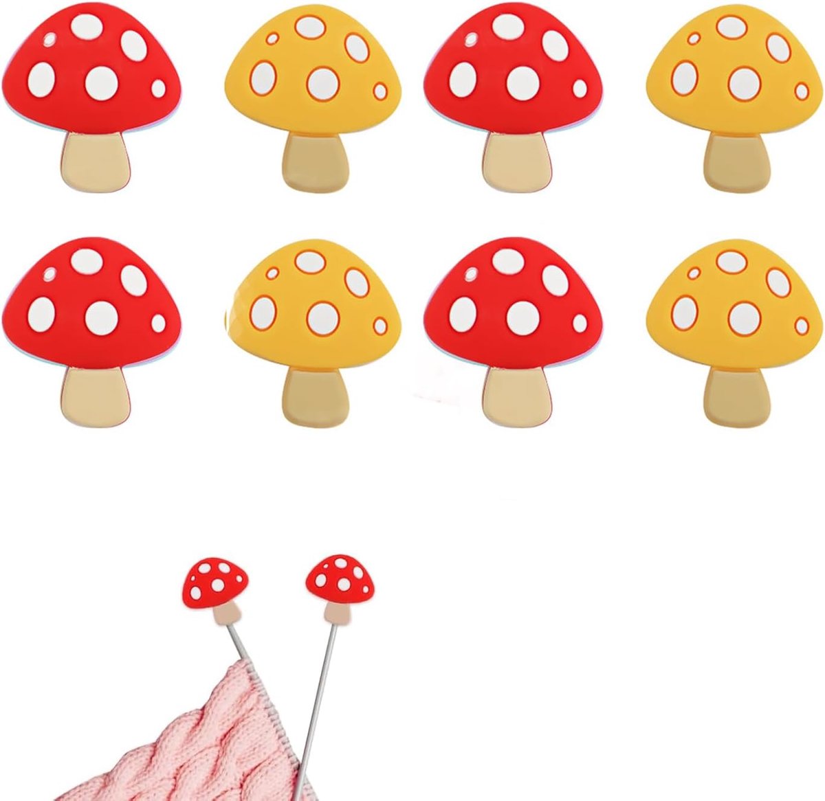 8 x breinaaldkappen in paddenstoelvorm, puntbescherming van siliconen, accessoires voor beginners, ideaal voor naai- en patchworkwerkzaamheden