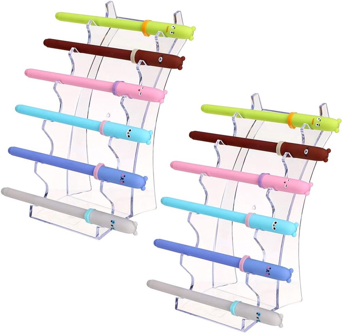 2-delig Acryl 6-sleuven Pen Display Stand - Transparant Pen Houder Make-up Borstel Rack Organizer E-sigaret Houder, Organizer Frame Houder voor Thuiskantoor of Winkelgebruik