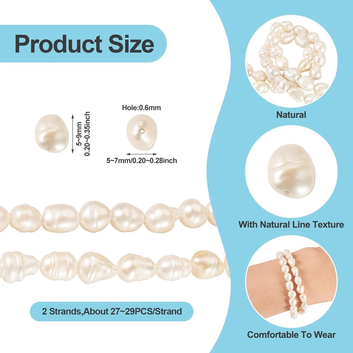 54 stuks natuurlijke barokke parelkralen 5-9mm gekweekte zoetwaterparel kraal romig wit voor doe-het-zelf vrouwen oorbel armband sieraden maken bruiloft decor