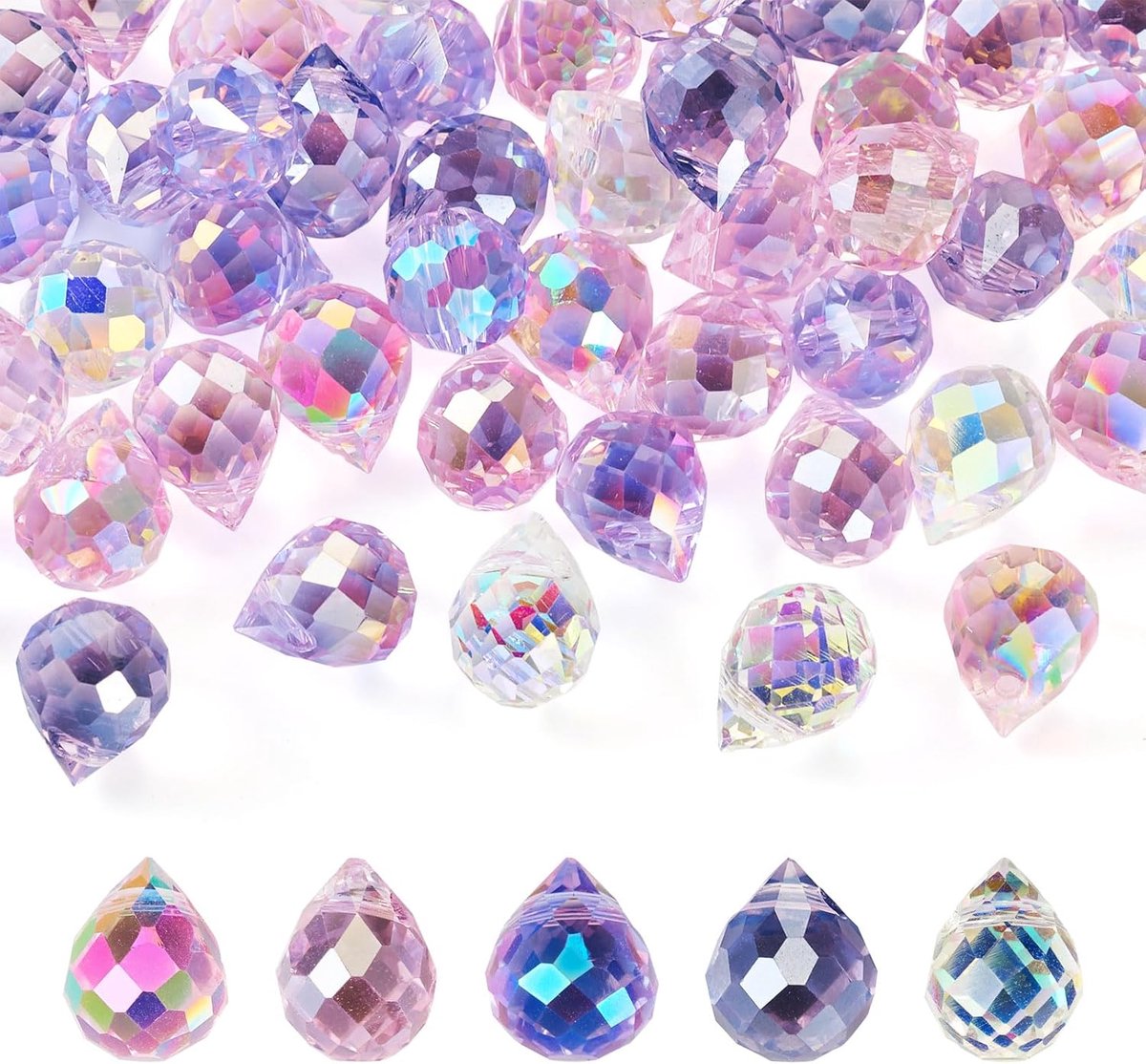 50Pcs Facet Teardrop Transparante Kristal Kralen AB Gekleurde Galvaniseren Water Drop Glas Kralen voor Diy Oorbel Ketting Armband Sieraden Maken