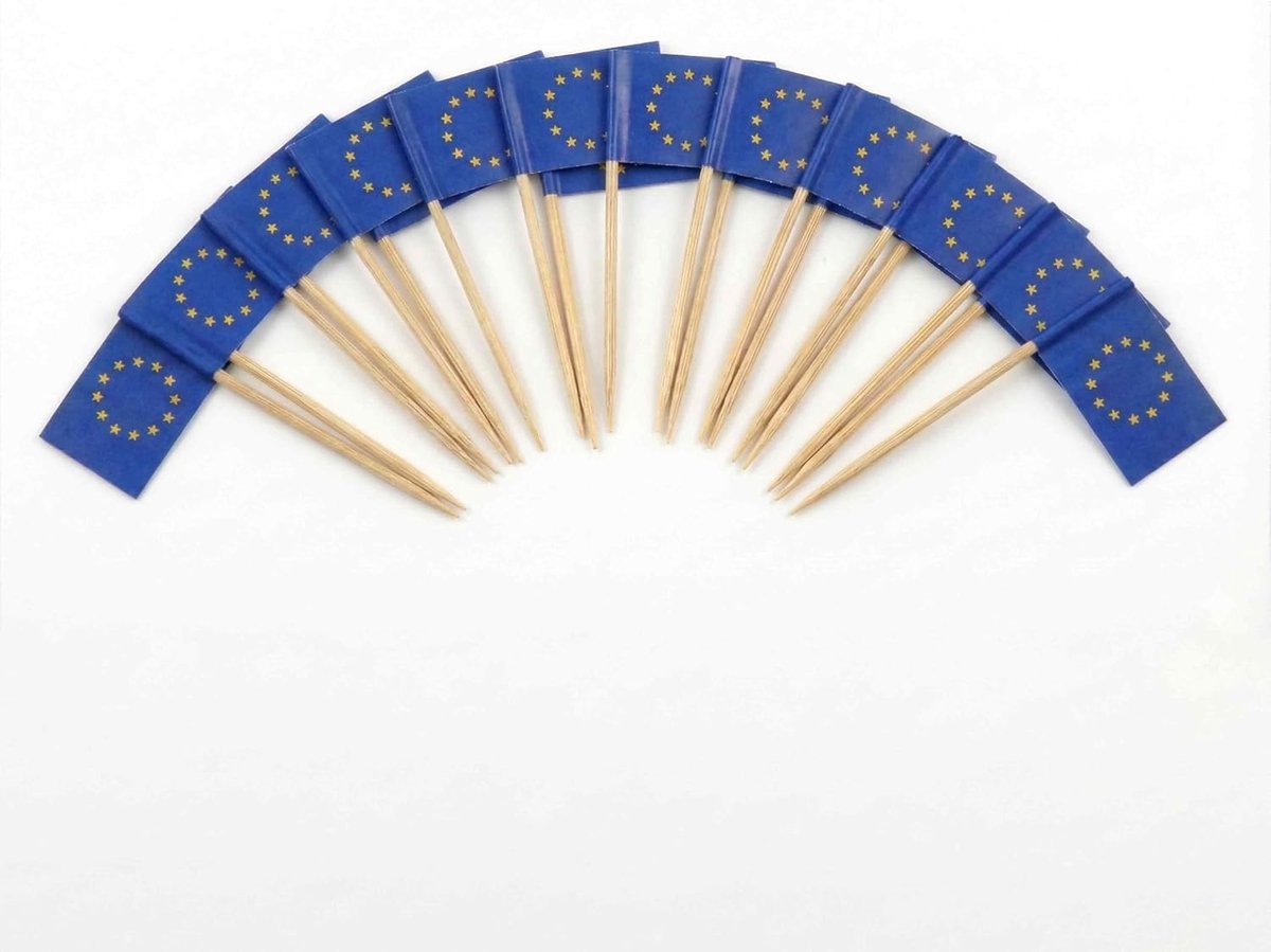 120 Stuks Cocktailprikkers met Vlag van Europa - 6,5 cm (2,5 in) Bamboe prikkers met mini-vlaggetjes - Garneringsprikkers voor hapjes en drankjes - van Mobi Lock