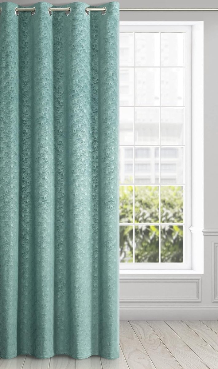Fluwelen gordijn met ringen, geometrisch waaierpatroon en ogen, 1 stuk, balkondeur, patroon, fluweel, effen, wollig, modern, woonkamer, slaapkamer, 140 x 250 cm, 3D-structuur, poederroze