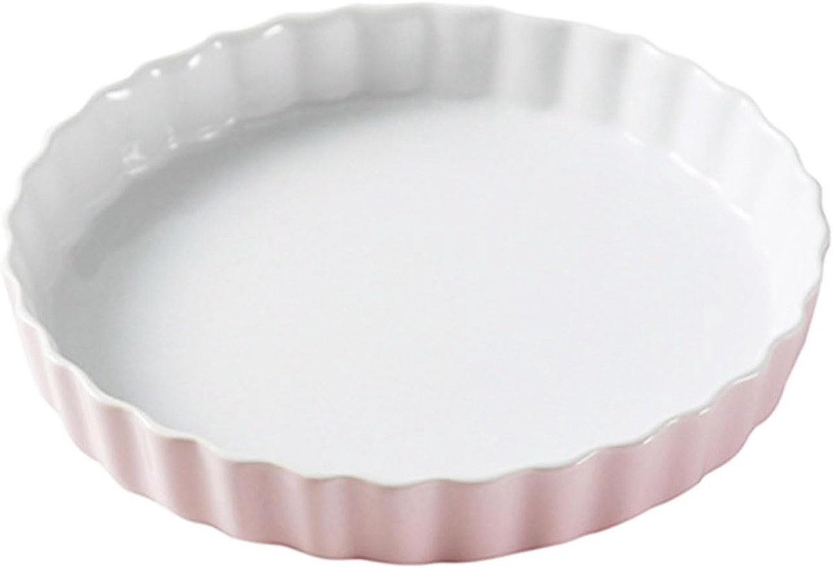 Porseleinen Quiche-schaal Porseleinen Taartvorm 20cm Flan-schaal Ronde Diepe Keramische Taartvorm, voor Taart, Pizza, Pasta, Taart & Quiche (Roze)