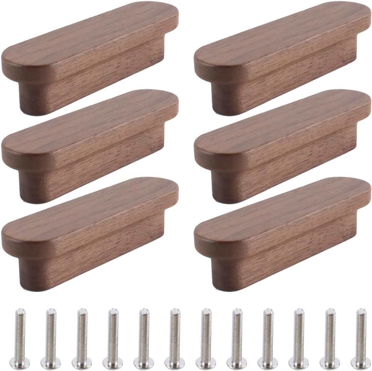 6 stuks houten kastgrepen, gatafstand 64 mm voor keukenmeubelen, lades en houten handgrepen voor ladekasten (lengte 100 mm)