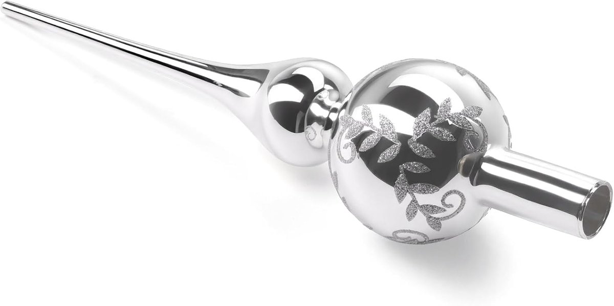 Glas, Zilver Kerstboom Topper, UNOLIGA 26cm Handgeblazen Glas Kerstboom Top, Kerstster (Zilver)