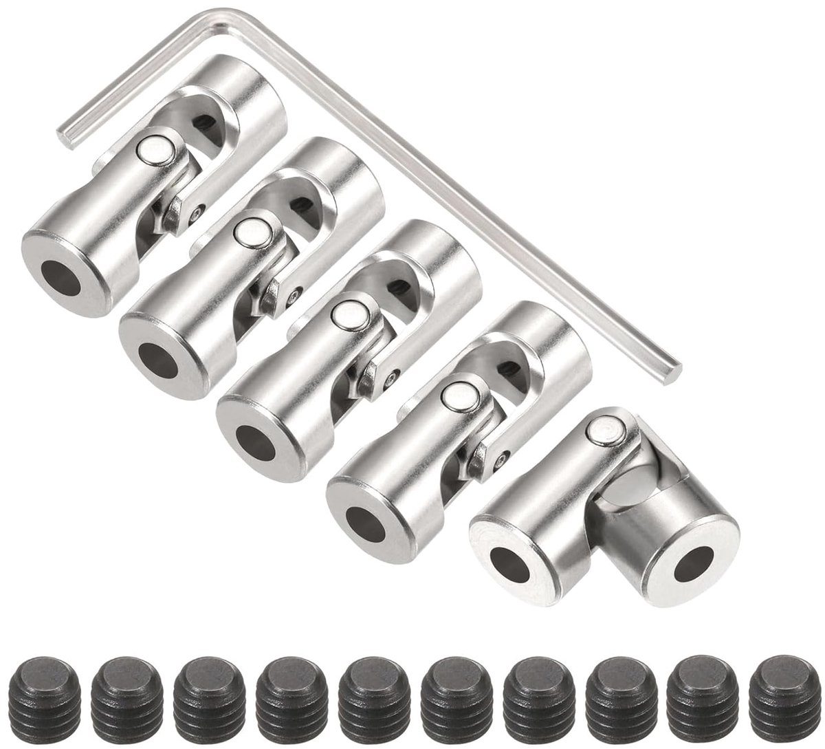 5 x universele askoppeling van 4 mm tot 4 mm binnendiameter, 45 graden draaibare scharnieren van metaal, met schroeven en moersleutel, 5 stuks