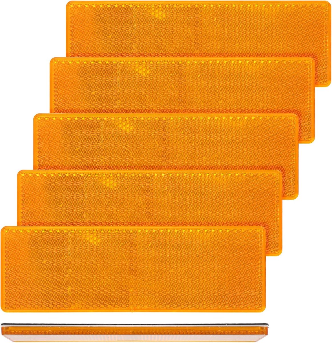 6 stuks zelfklevende reflectoren, 14,8 x 4,8 cm, gele kattenoogreflector, rechthoekig, zijstraler, autoreflector, voor aanhanger, caravan, tractor