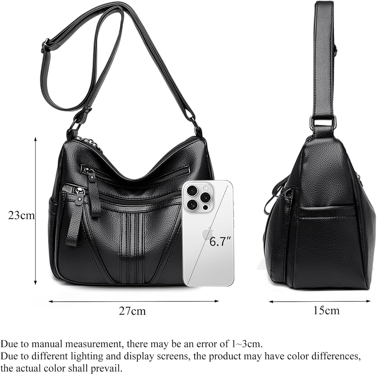 Schoudertas voor dames, middelgroot, elegant, schoudertas met ritssluiting en vele vakken, kunstleren crossbody tas, goedkoop voor dagelijks gebruik, werk, reizen, vrije tijd