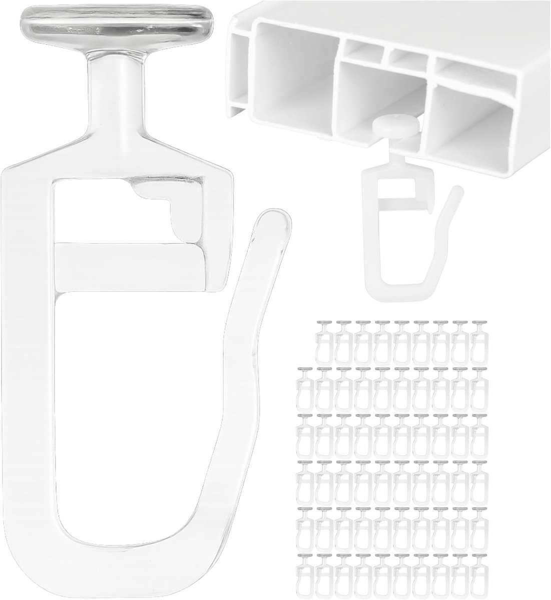 Gordijnglijder voor binnenlopers, 60 stuks, met Ø 9 mm ronde kop, transparant, voor gordijnrails met 3-4 mm loopbreedte en 10 x 3 mm loopkamer, plooiglijder voor gordijnrail, gordijnhaak