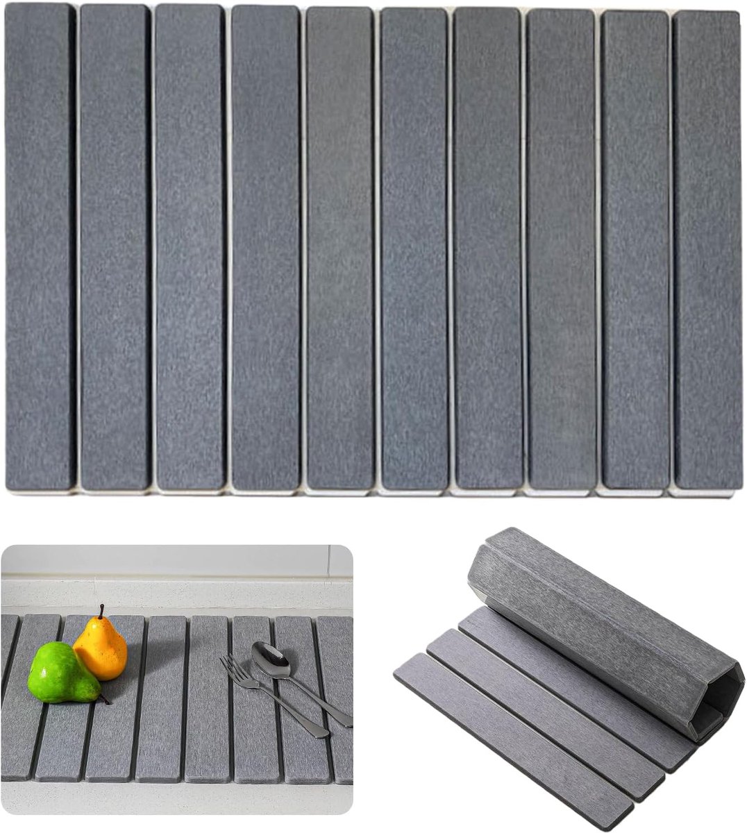 Afdruipmat servies, 40 x 30 cm, Stone Drying Mat Kitchen, opvouwbare stenen afdruipmat voor gootsteen, waterabsorberende kiezelgoer, mat keuken voor badkamer, keuken (donkergrijs)