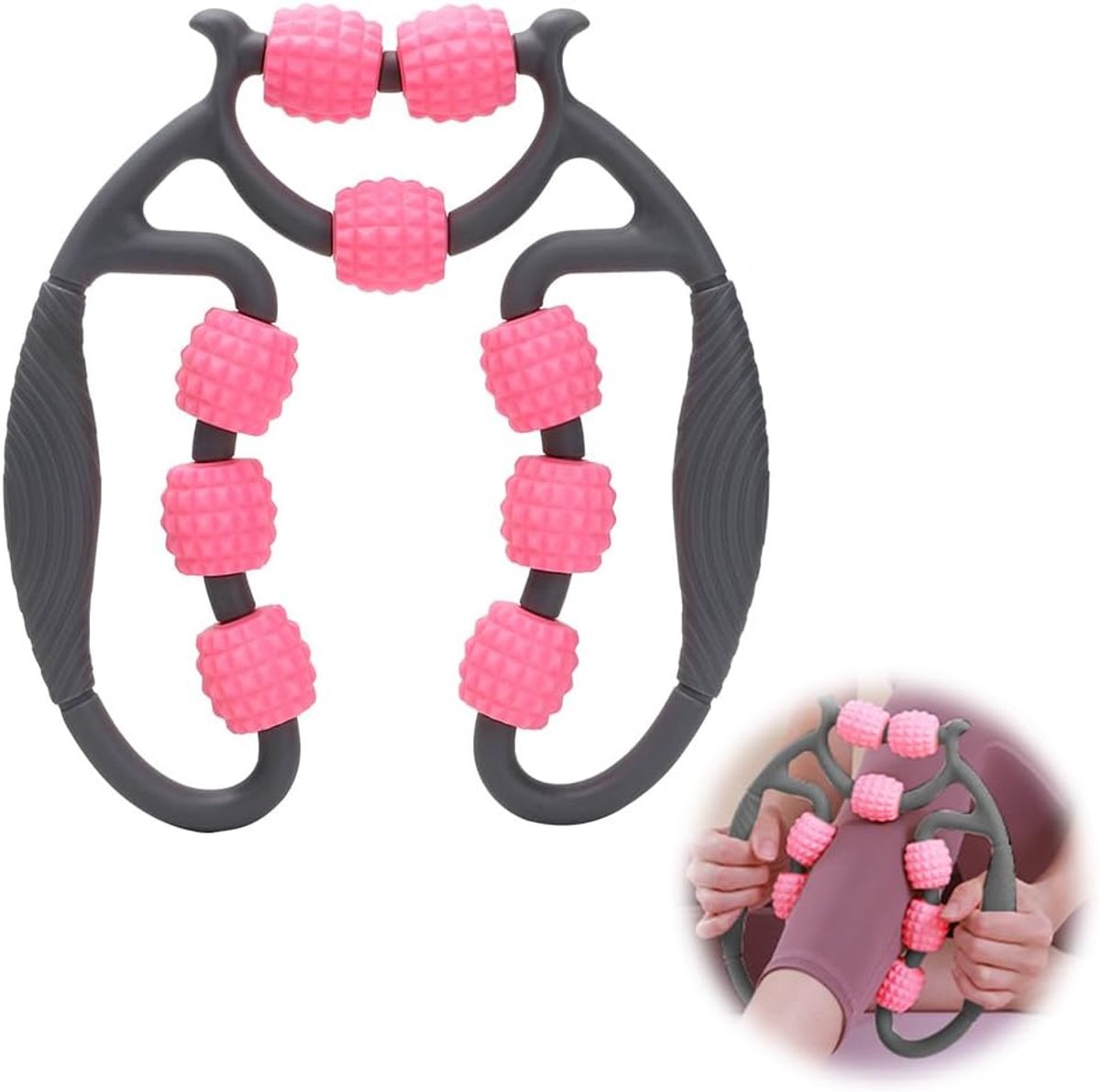 Massageroller voor benen, handmatige fasciarol, beenmassageroller met handvat en 9 wielen, cellulitis massageapparaat voor ontspanning voor dijen, glutee, nek, voet, buik en armmassage (grijs)