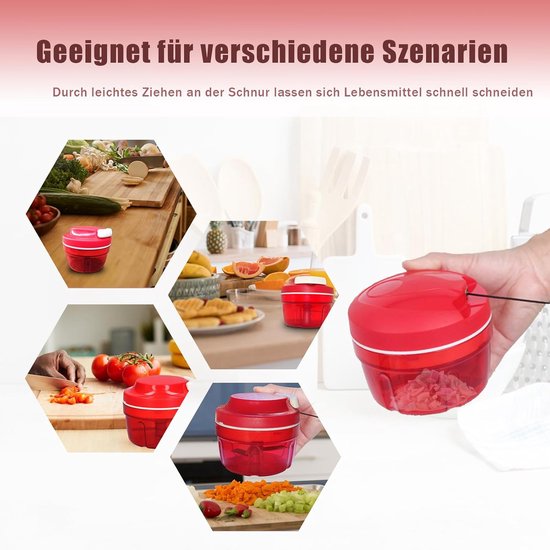 300ML Uiensnipperaar met trekkoord, 1 stuk huishoudelijke groentehakselaar, uien snijder handmatig, uien snipperaar, multisnipperaar shredder vleesmixer, voor ui, wortel, groenten, rood — afbeelding 5