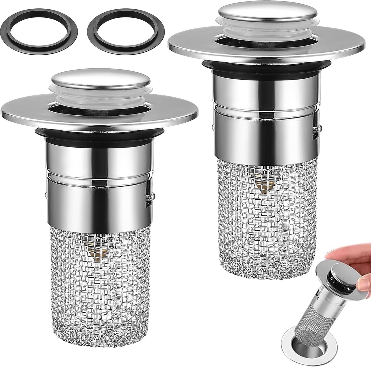 2 stuks afvoerstoppen wastafel 34-40 mm universele roestvrij stalen pop-up afvoerzeef, wastafel stop, afvoerstop met zeef voor Drain Plug on The Worktop (2 stuks)
