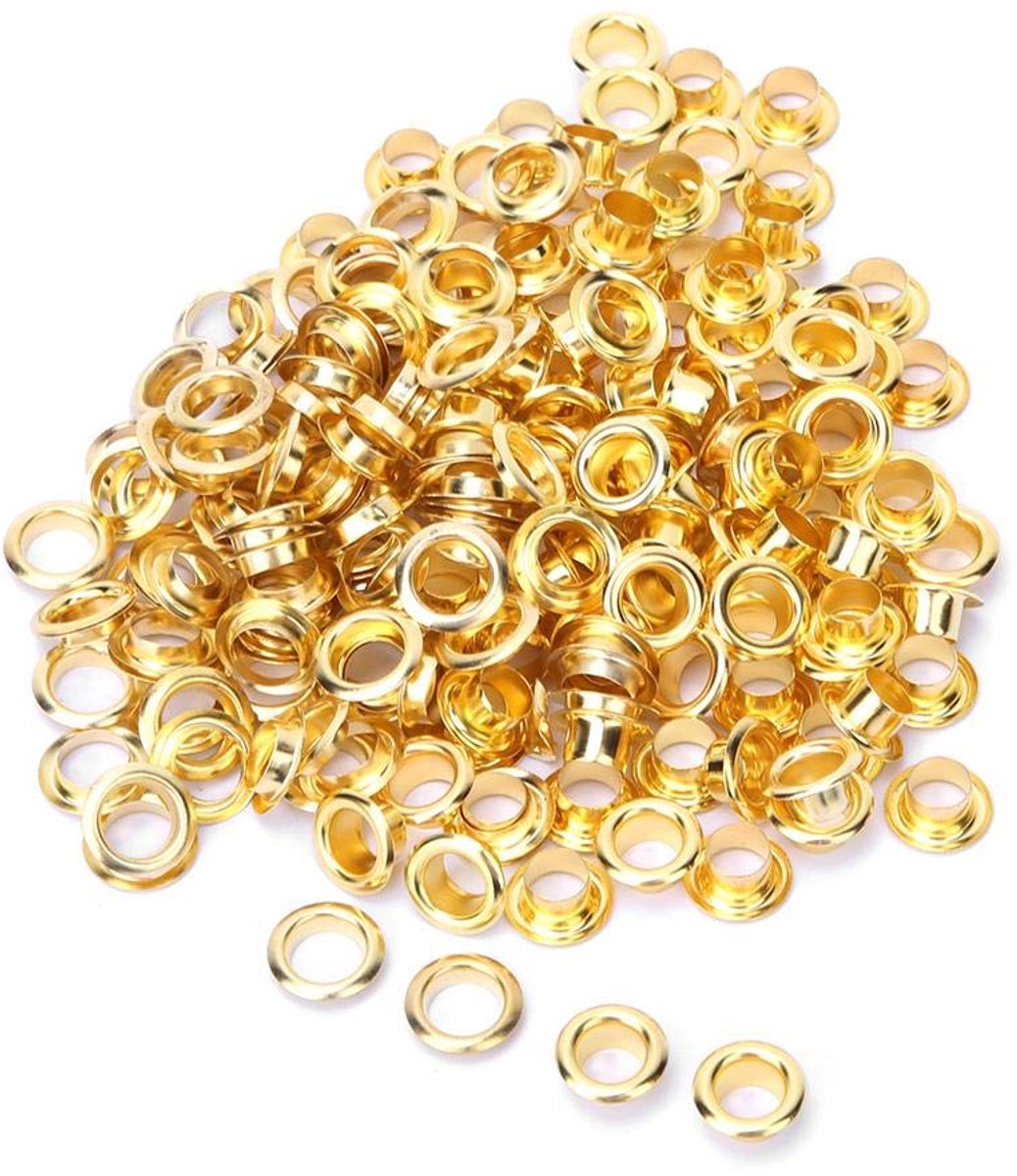 Oogjes Set 100 Stuks 6 mm Antieke Stijl Goud Metaal met Pakkingen Reparatie Vervangingsonderdelen voor Knutselen Leer en Sieraden