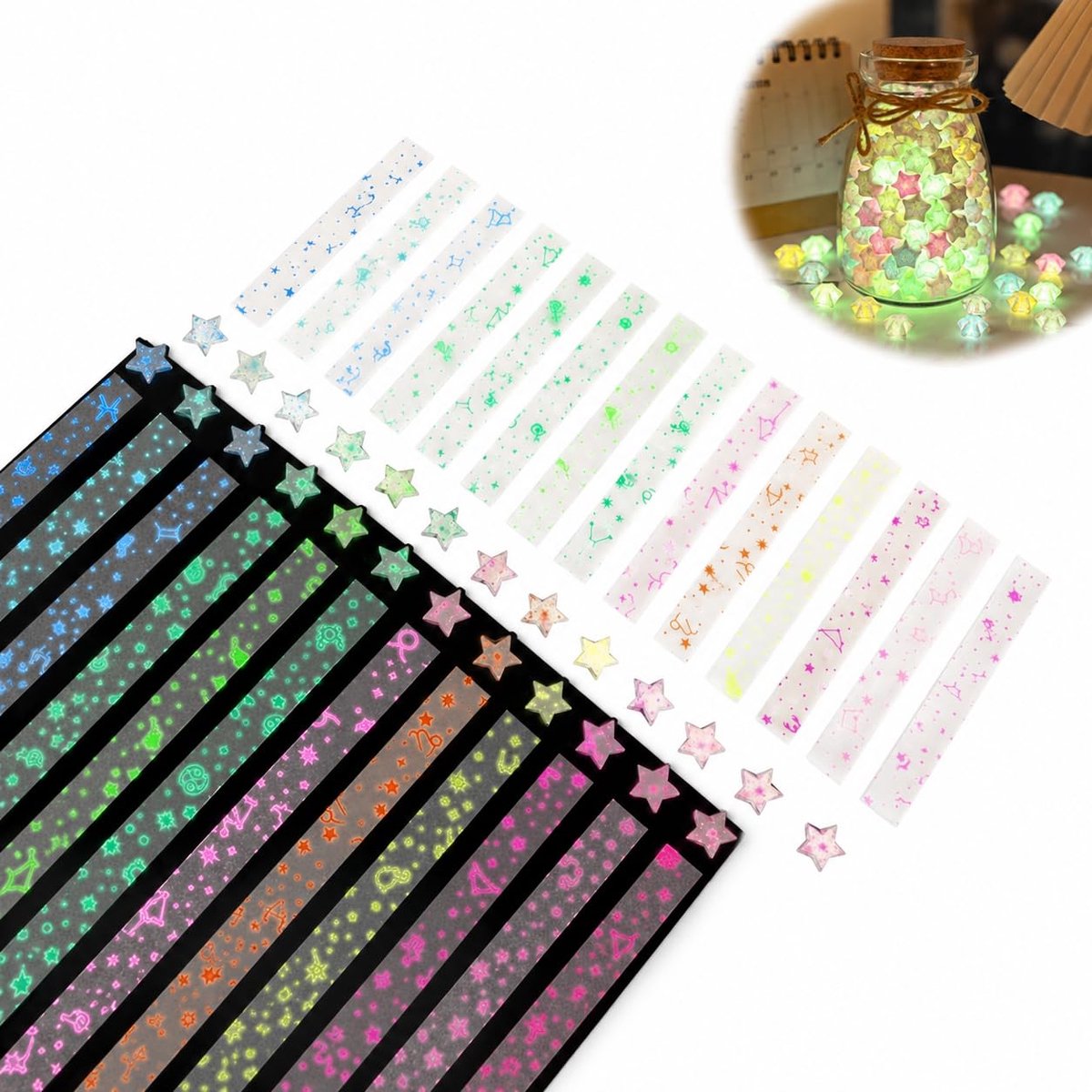 420 Vellen Oplichtende Origami-Ster Papieren Stroken - Lichtgevende Sterpapier voor Creatief Handwerk en Decoratie, 12 Sterrenbeelden Themapapier voor Unieke Sterren en Origami Sterren