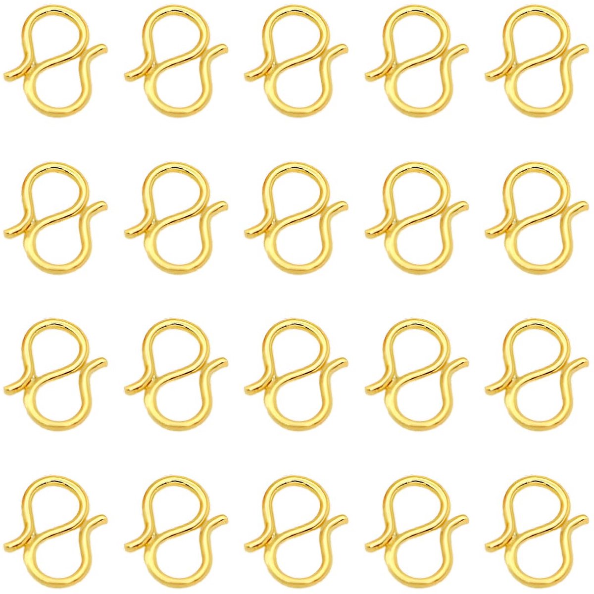 20 stuks haken voor armbanden, sluitingen, halsketting, verguld, 18K echt goud, S-haaksluiting, sluiting, accessoires voor armbanden, hangers, halskettingen, doe-het-zelf productie-accessoires (goud)