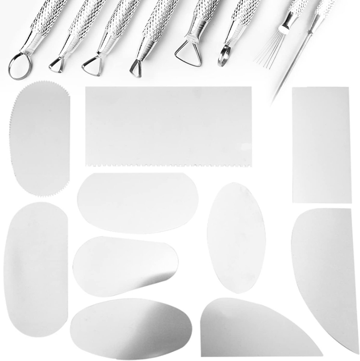 18 Stks Staal Aardewerk Gereedschap Klei Ribs Rvs Gekartelde Schraper Ambachten Tool Sculptuur Modellering Cutter Schraper Keramiek Beeldhouwen Gereedschap Kits voor Beeldhouwen Texturing Kunstenaars