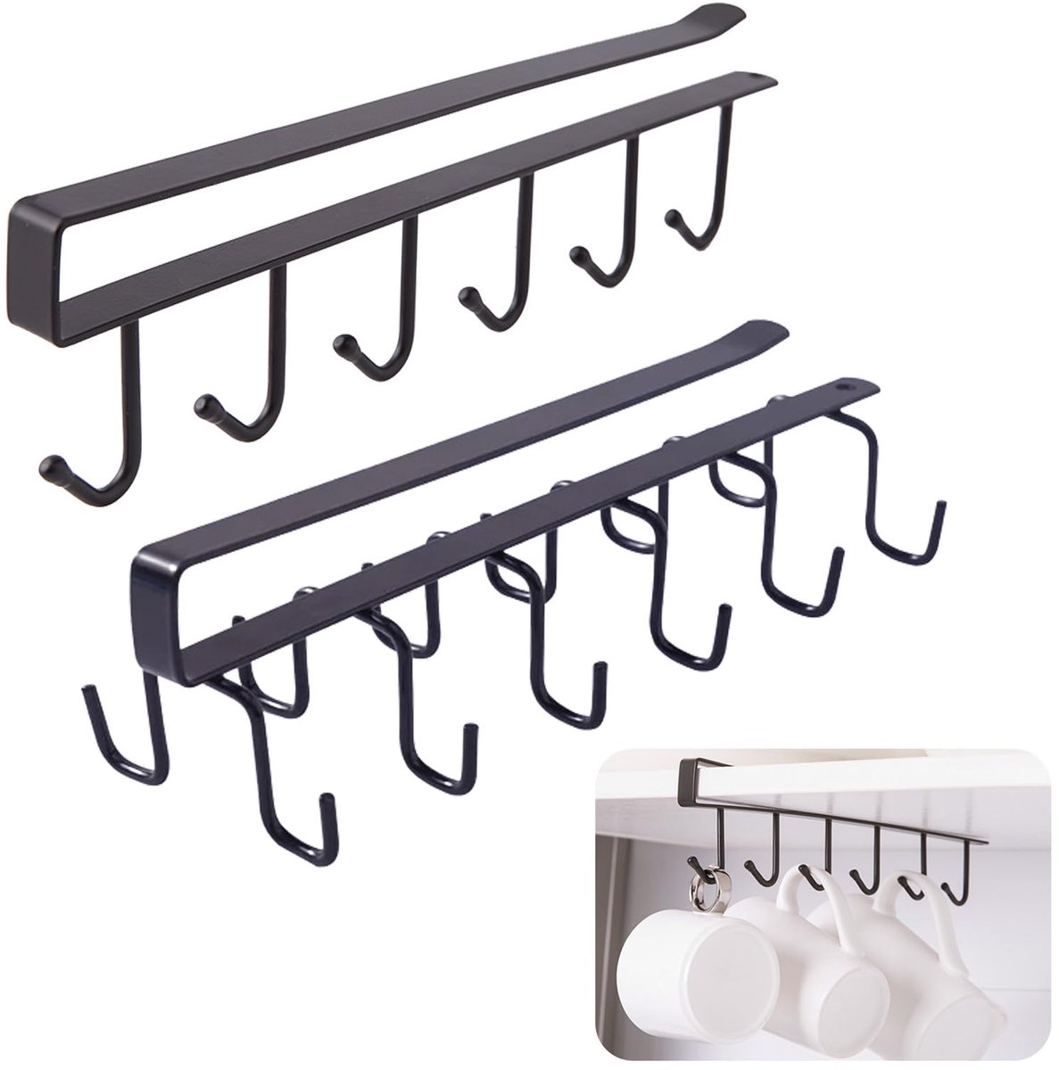 Bekerhouders onder de kast, 6/12 haken, keukenorganizer zonder boren, multifunctionele opberghaken, voor restaurant, koffiewinkel, bar, keukengerei