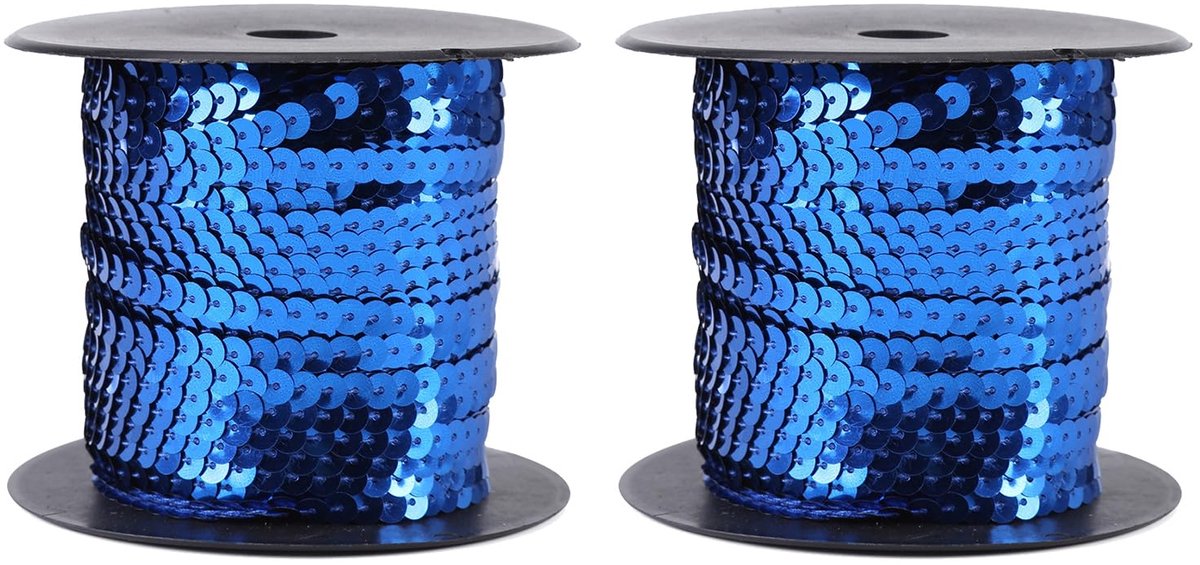 Paillettenband Met Pailletten, 100 Meter 6mm Ronde Platte Paillettenstrook Doe-het-zelf Paillettenkoord Voor Ambachten Versieringen Kostuumaccessoires (Blauw*2Pcs)