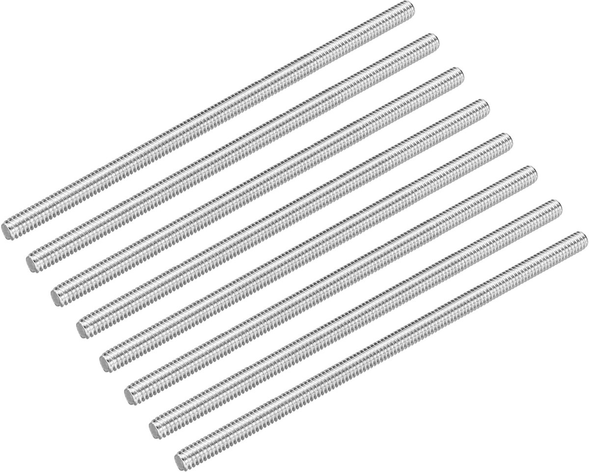 Draadstangen 1/4"-20 UNC 304 roestvrij staal rechtsdraaiende schroefdraad, lengte 5,51 inch, set van 8