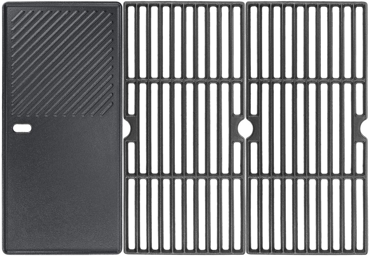 7883 66123 Gietijzeren grillplaat (1/3) / rooster （2/3） voor gasbarbecue Boston, zwart, BBQ Gasgrill vervangingsonderdelen voor de meeste grillmodellen, 3 stuks