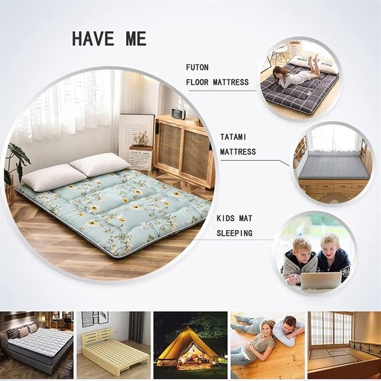 Japanse Futon Matras - Vloermatras Opvouwbaar - Comfortabel Slapen - Gelijkmatige Vulling - 100x200cm - Bloemenprint — afbeelding 2