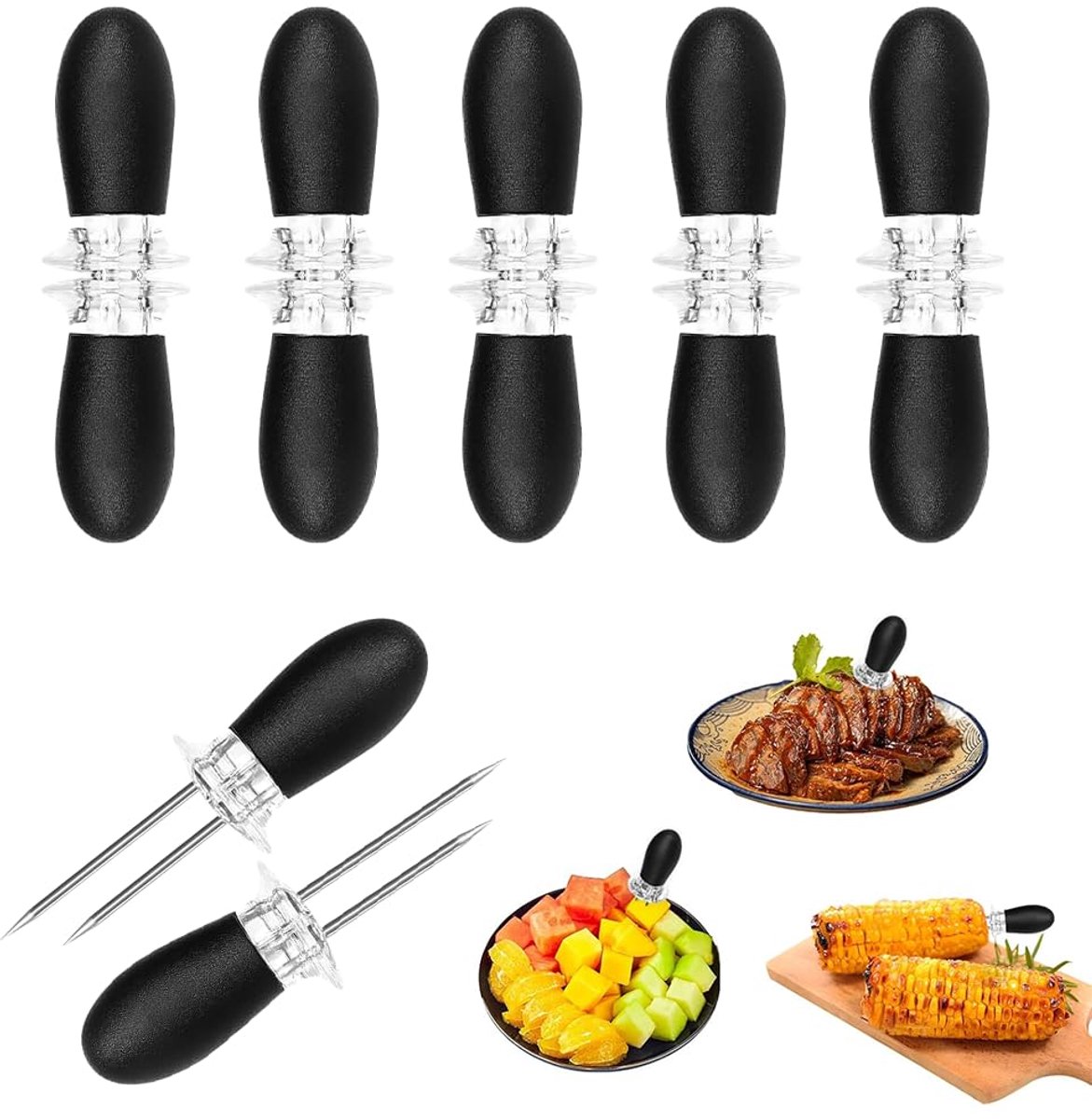 12 stuks maïskolfhouders in roestvrij staal, maïskolfspiesen, zwarte maïsspiezen voor BBQ, picknick, keuken, tuinfeest