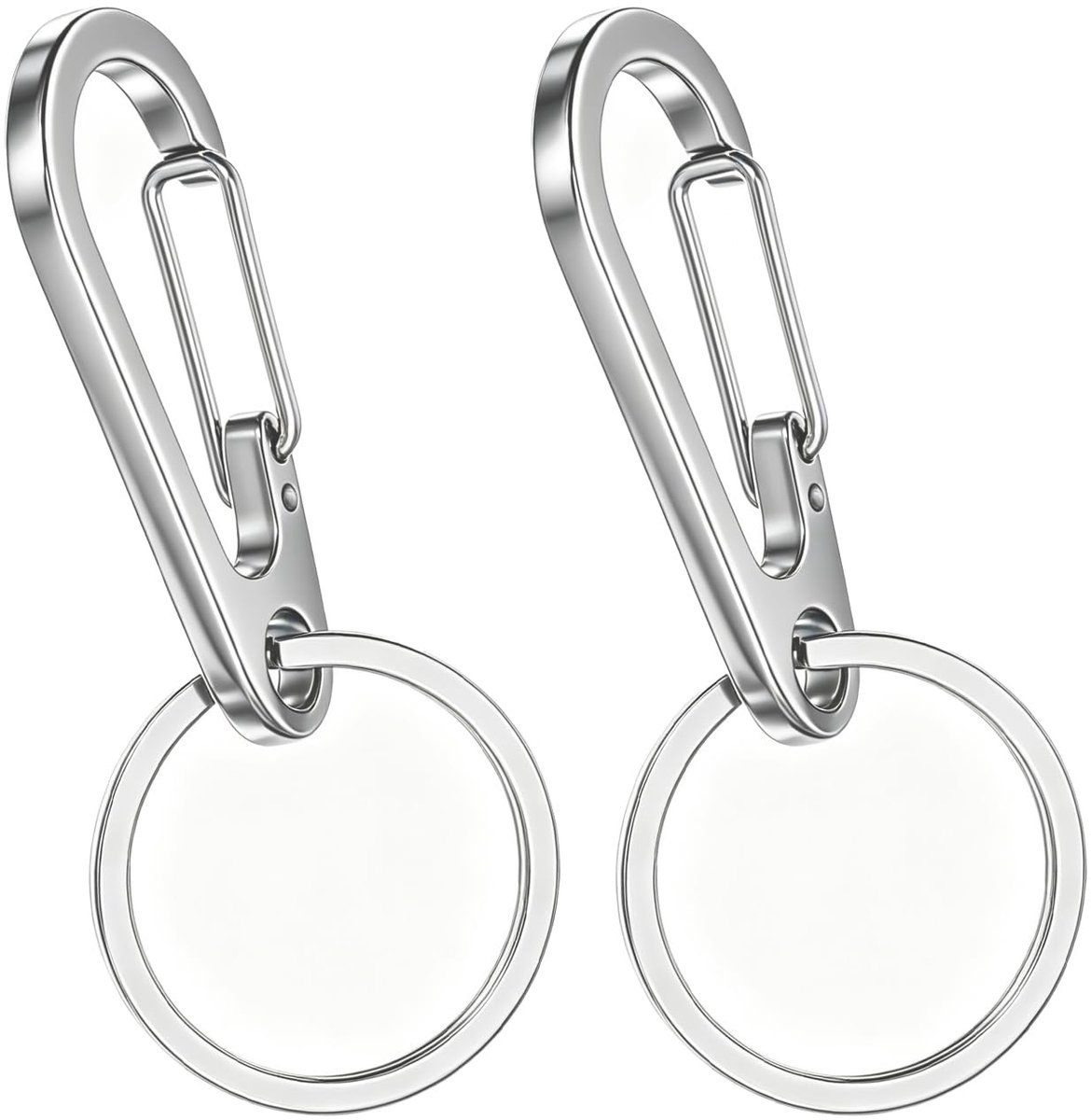 stalen sleutelring, set van 2 robuuste karabijnhaken, sleutelhanger, snelsluiting, sleutelring, karabijnclip, houder voor sleutels, auto's, zakhanger, zilver