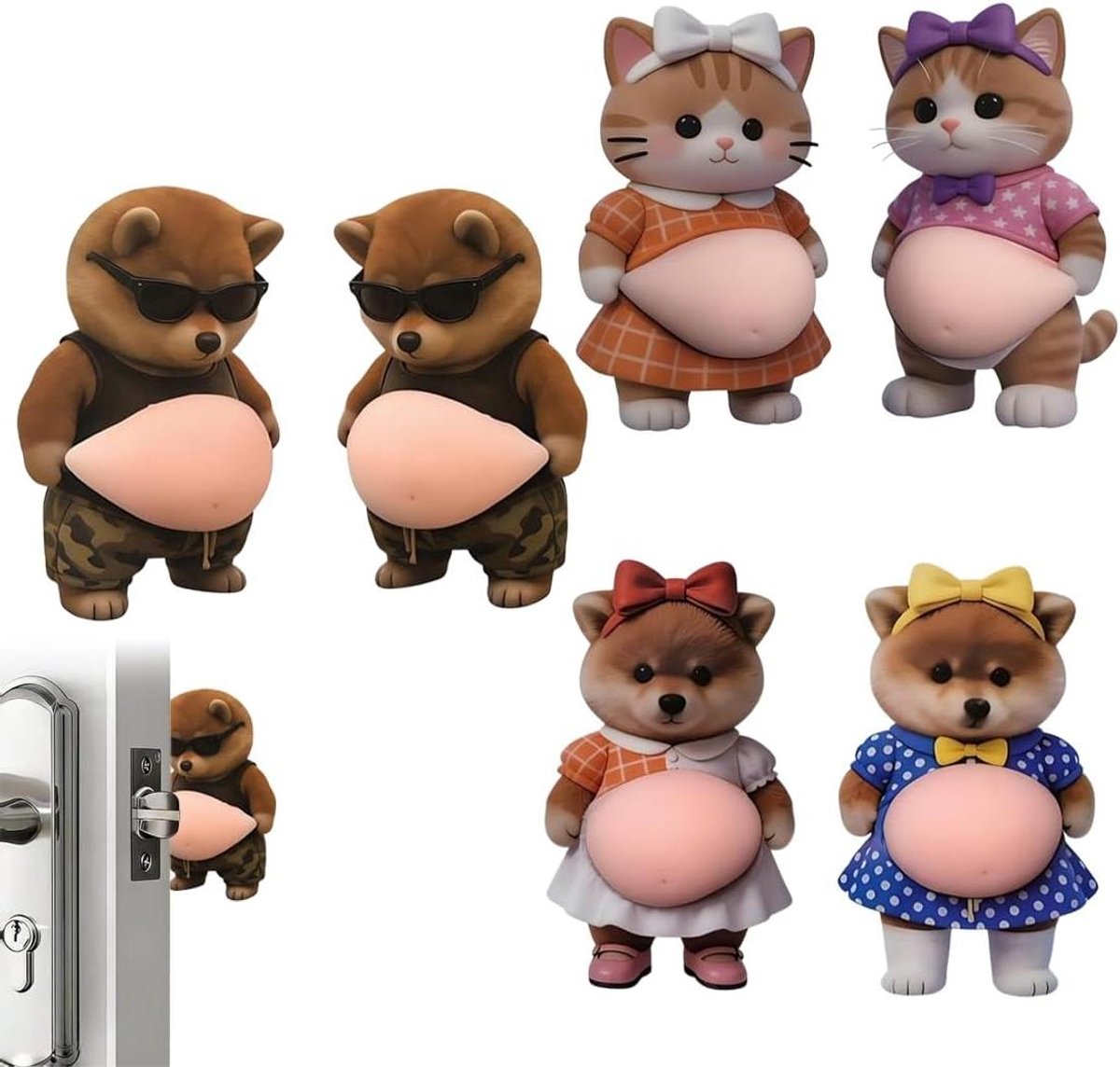 Deurstoppers Rubber - Huisdier Stoppers - Deuren Dempen - Shiba Inu Design - 6 stuks - Bruin