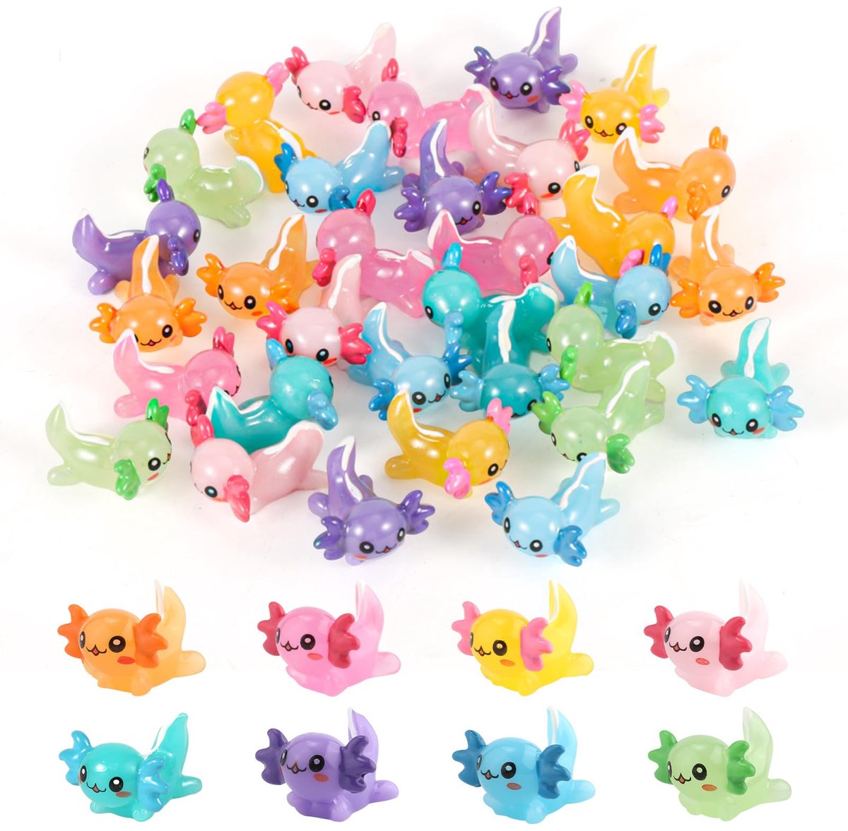 Hars Axolotl, Miniatuur Axolotl-bedels Kleine Dierenfiguren Ornament voor Doe-Het-Zelf Handwerk Tuin Landschap Poppenhuis Potplanten Decoraties (8 Kleuren)