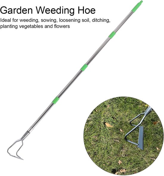 Tuinhakselaar Verstelbaar - Onkruidsteker Wieden - Tuinonderhoud Vereenvoudigen - Speciaal Hol Ontwerp - Tot 1.7 Meter - Zilver — afbeelding 5