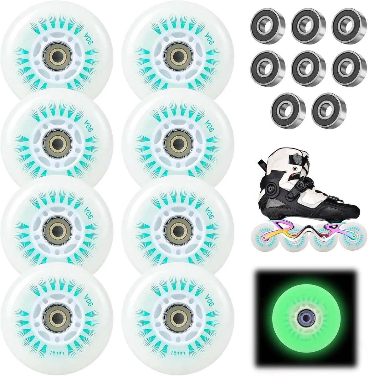 Wielen, 72/76/80 mm, met kogellagers, universele wielen van polyurethaan voor alle soorten rolschaatsen